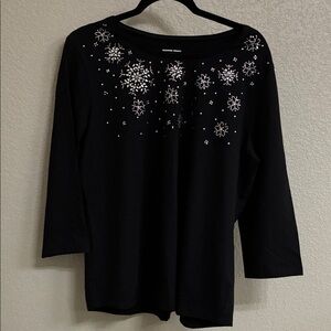 Allison Daley Black Long Sleeve Top with Silver Embellishments
